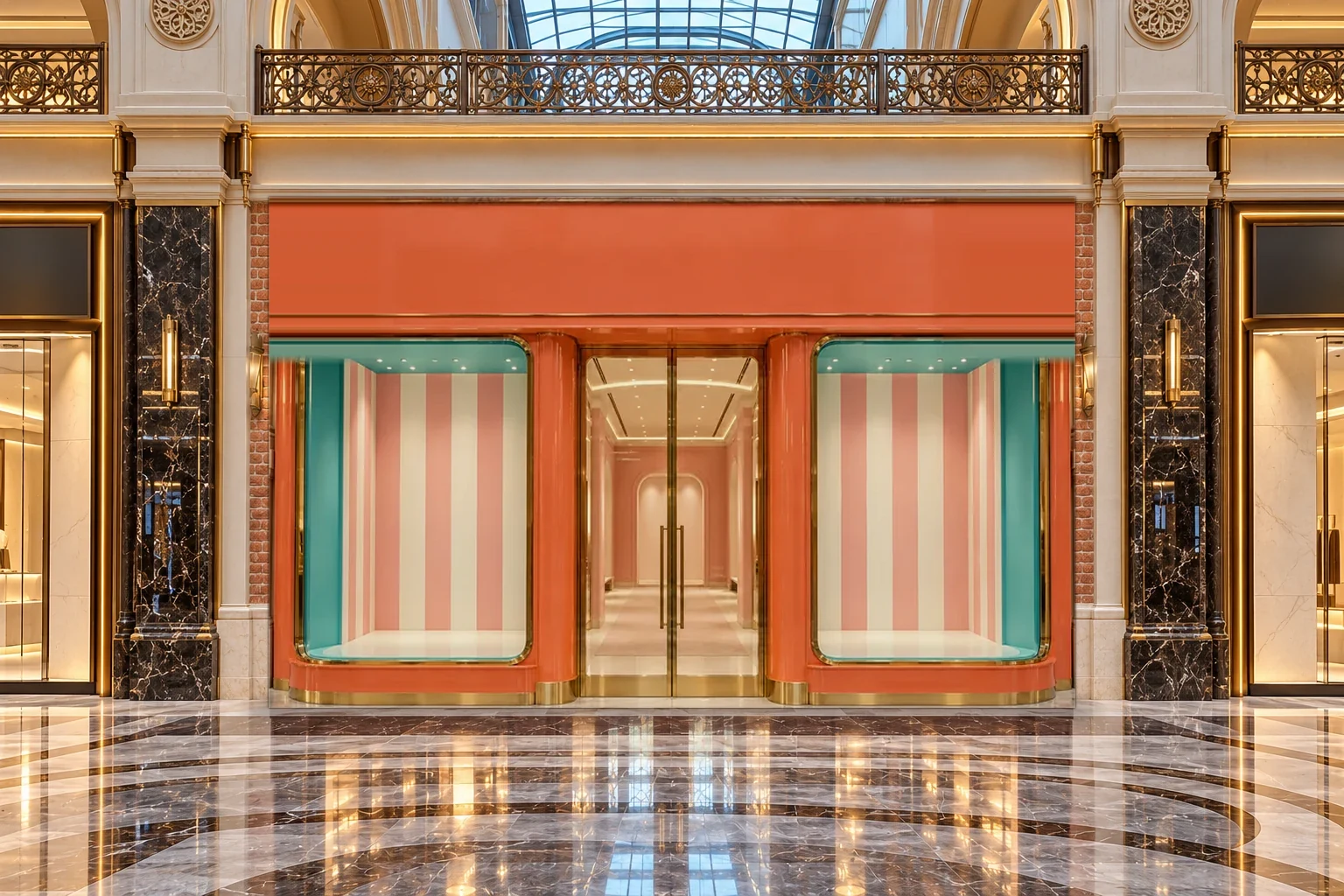 The storefront of New Vintage Restoration in the side wall of the Grand Promenade